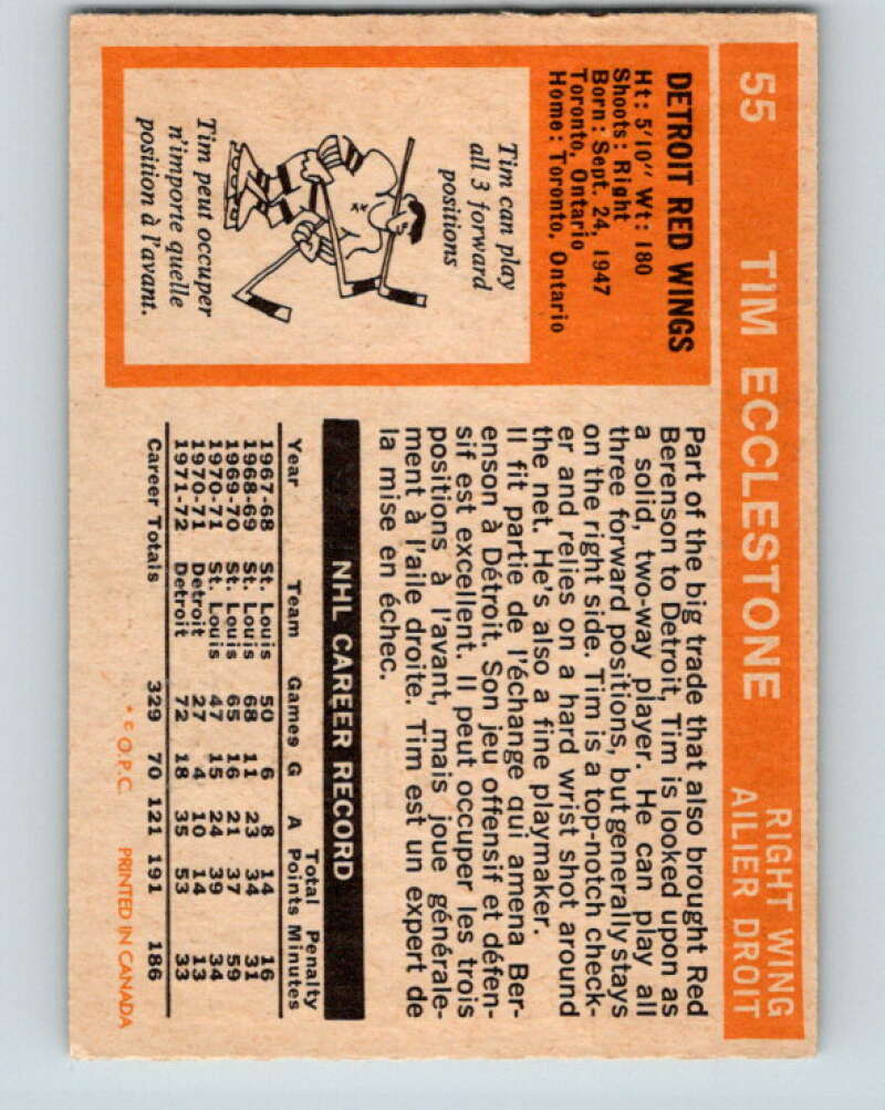 1972-73 O-Pee-Chee #55 Tim Ecclestone Detroit Red Wings V3468