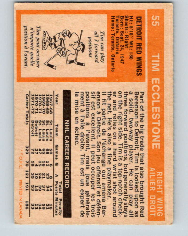 1972-73 O-Pee-Chee #55 Tim Ecclestone Detroit Red Wings V3469