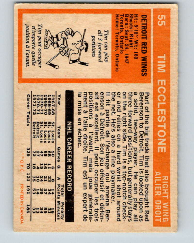 1972-73 O-Pee-Chee #55 Tim Ecclestone Detroit Red Wings V3471