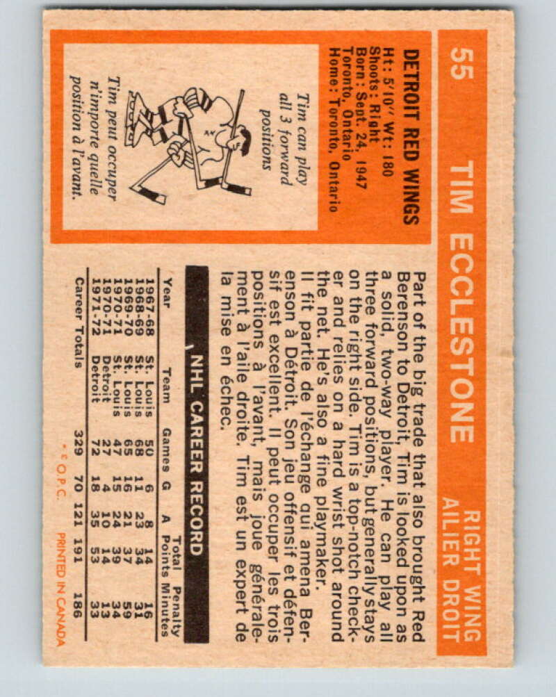 1972-73 O-Pee-Chee #55 Tim Ecclestone Detroit Red Wings V3472