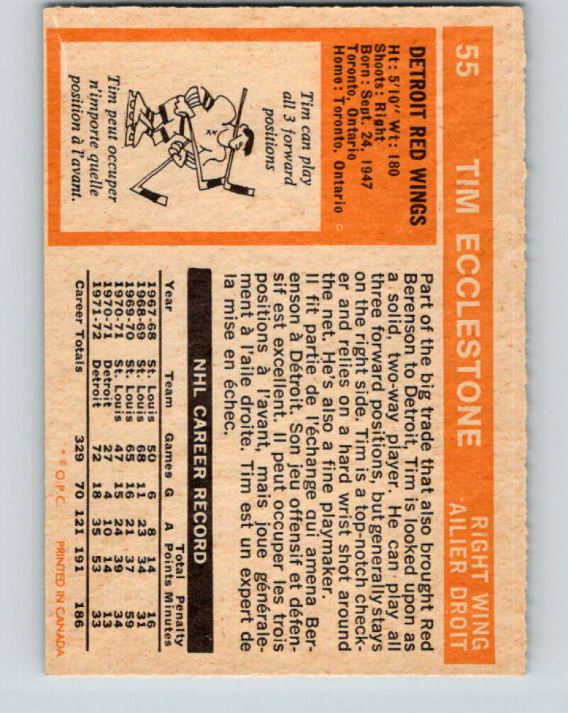 1972-73 O-Pee-Chee #55 Tim Ecclestone Detroit Red Wings V3473