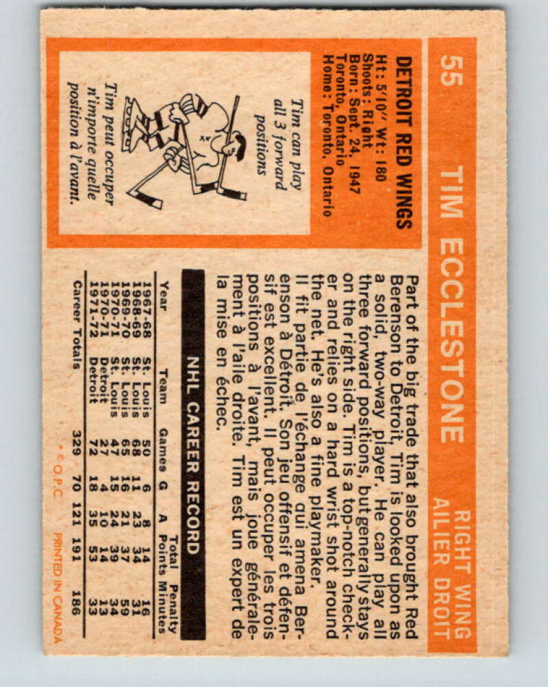 1972-73 O-Pee-Chee #55 Tim Ecclestone Detroit Red Wings V3474
