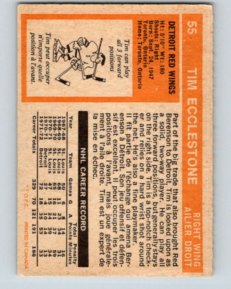 1972-73 O-Pee-Chee #55 Tim Ecclestone Detroit Red Wings V3475