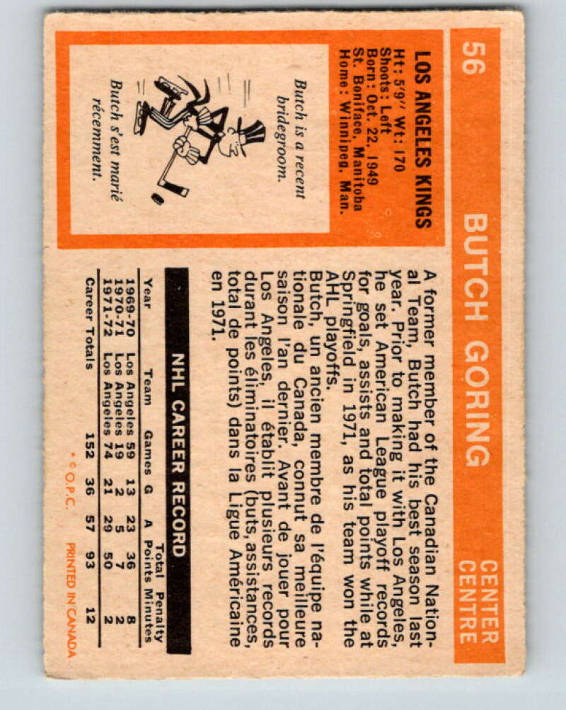 1972-73 O-Pee-Chee #56 Butch Goring Los Angeles Kings V3478
