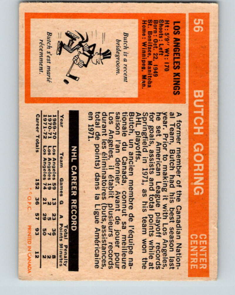 1972-73 O-Pee-Chee #56 Butch Goring Los Angeles Kings V3480