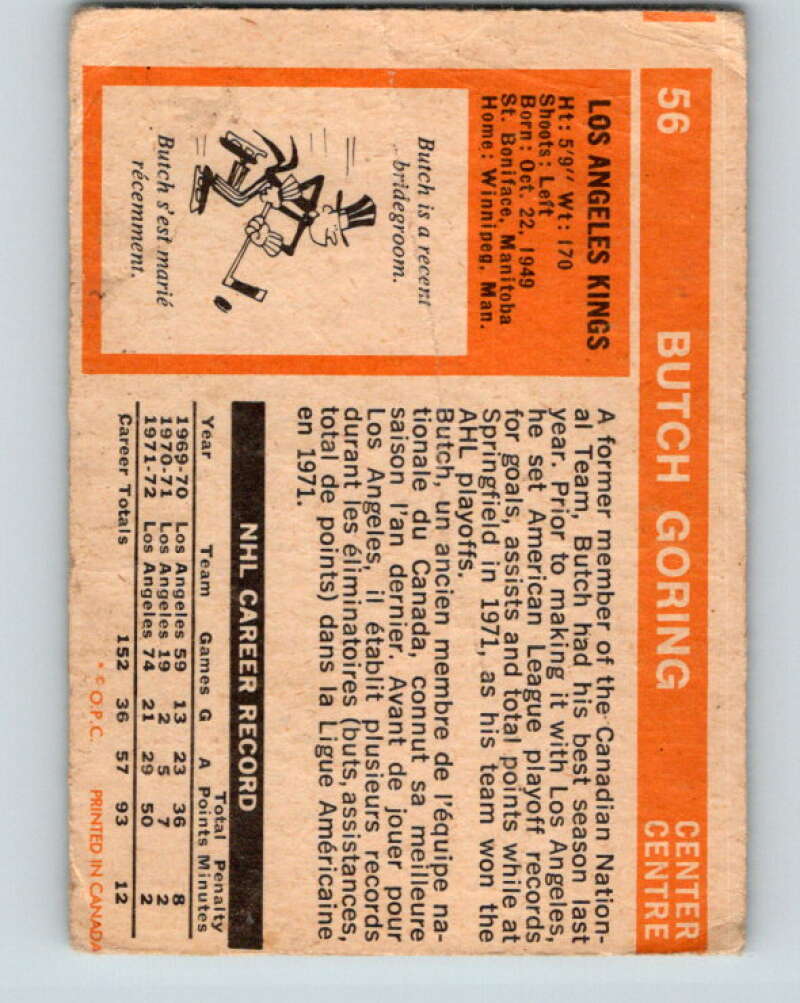 1972-73 O-Pee-Chee #56 Butch Goring Los Angeles Kings V3481