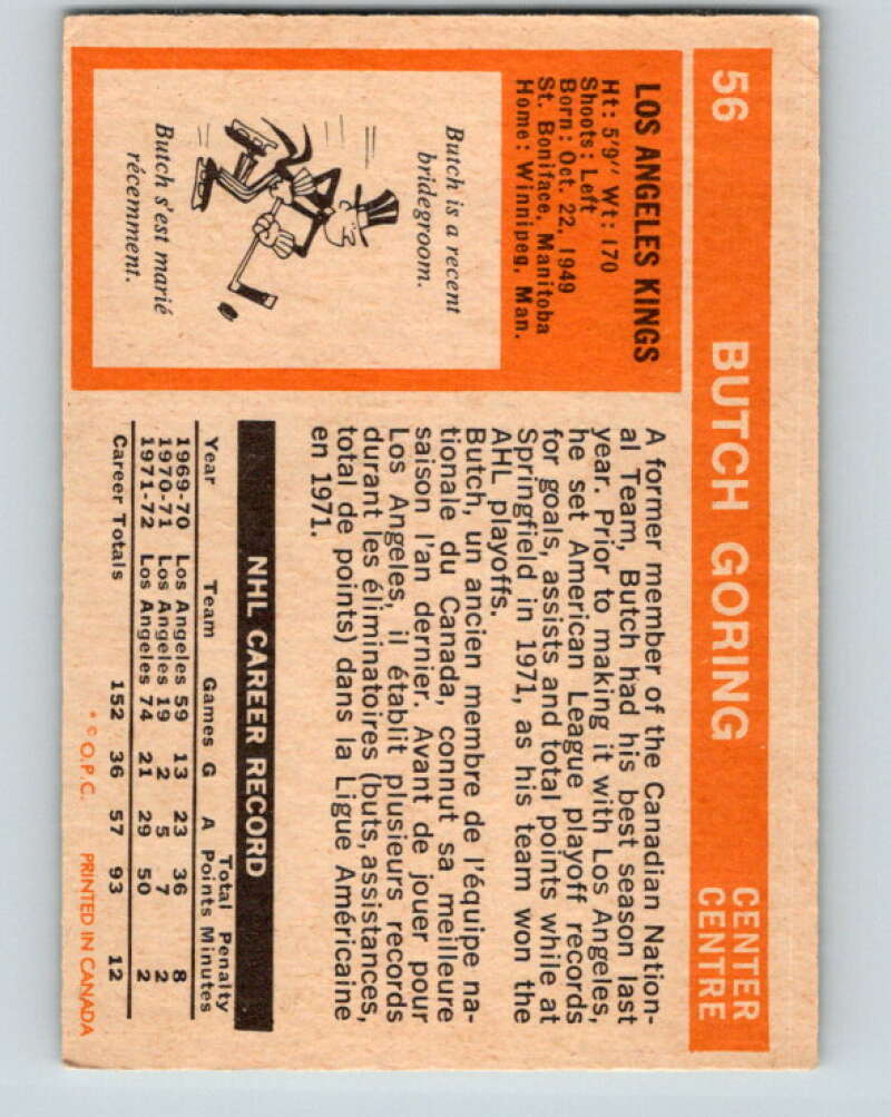 1972-73 O-Pee-Chee #56 Butch Goring Los Angeles Kings V3482
