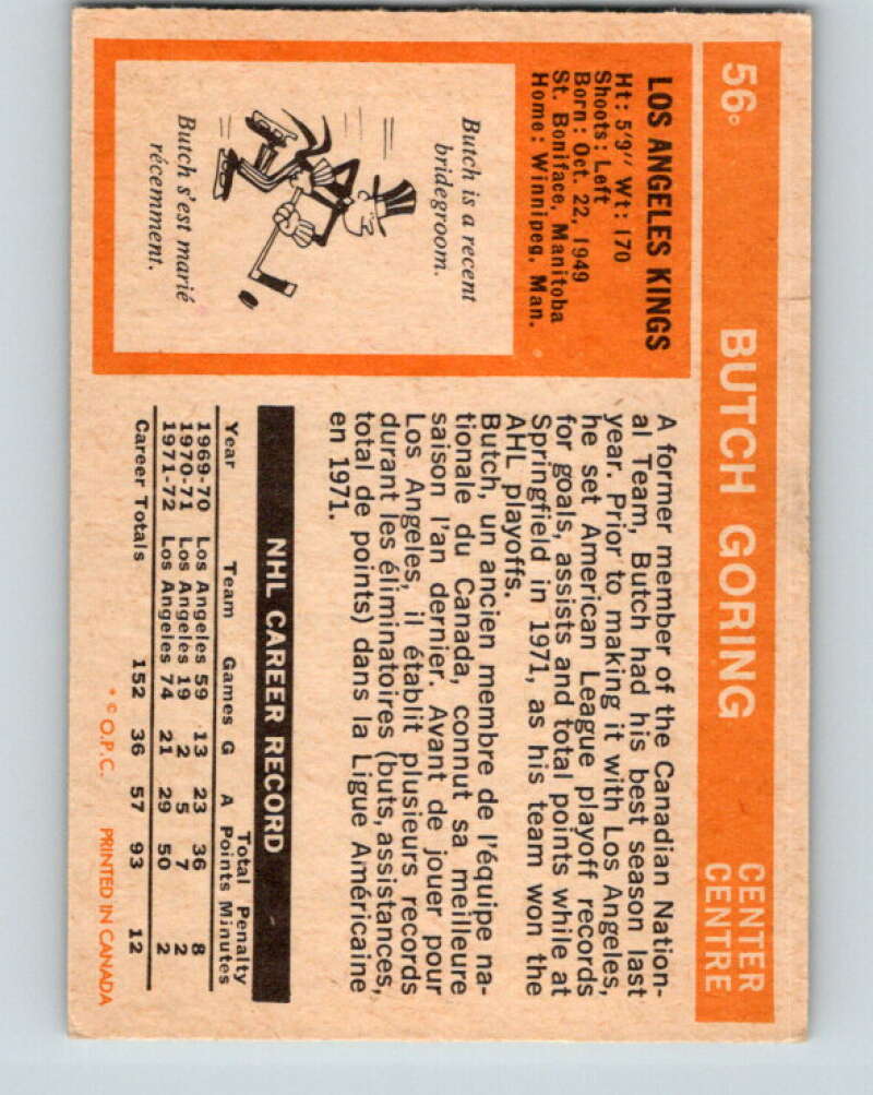 1972-73 O-Pee-Chee #56 Butch Goring Los Angeles Kings V3483