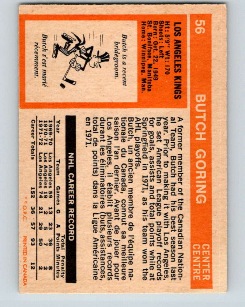 1972-73 O-Pee-Chee #56 Butch Goring Los Angeles Kings V3484