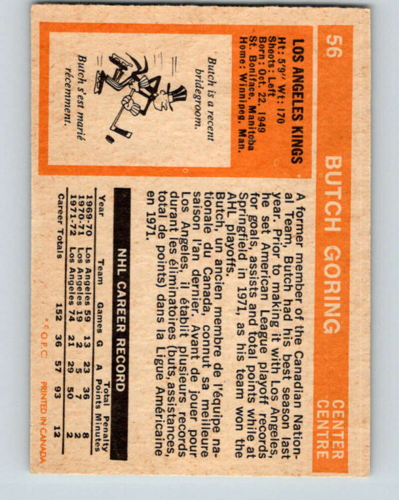 1972-73 O-Pee-Chee #56 Butch Goring Los Angeles Kings V3486