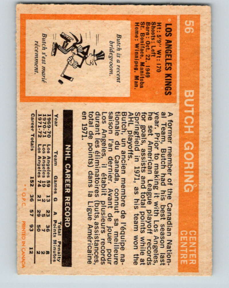 1972-73 O-Pee-Chee #56 Butch Goring Los Angeles Kings V3487