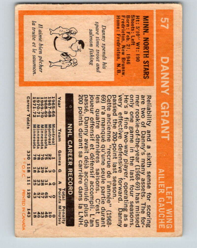1972-73 O-Pee-Chee #57 Danny Grant Minnesota North Stars V3488