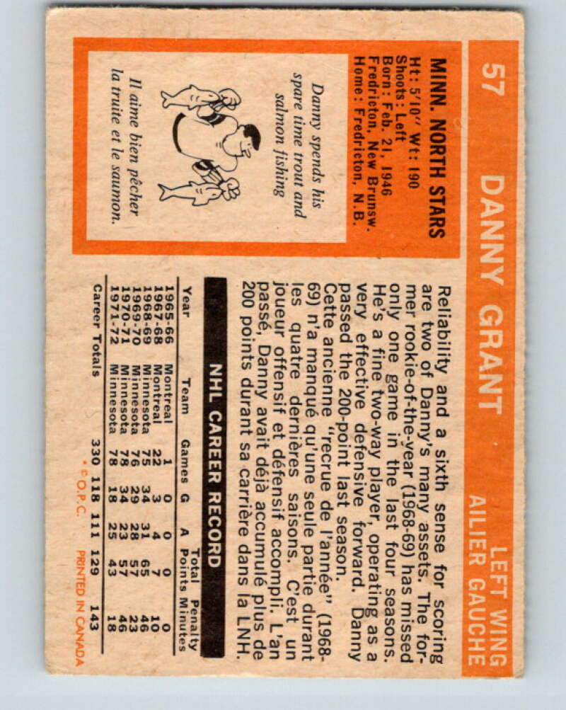 1972-73 O-Pee-Chee #57 Danny Grant Minnesota North Stars V3490
