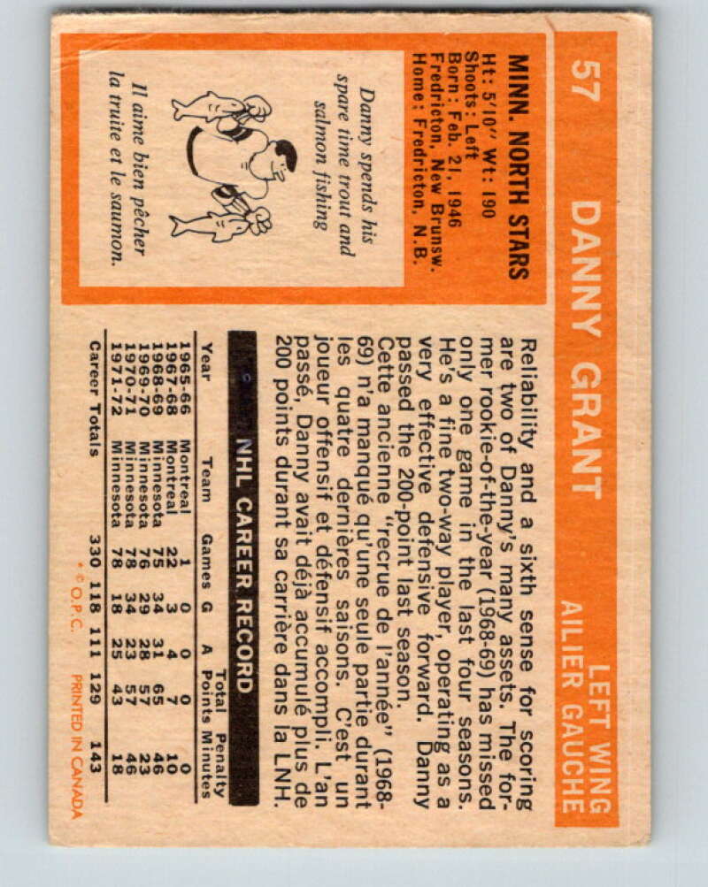 1972-73 O-Pee-Chee #57 Danny Grant Minnesota North Stars V3492