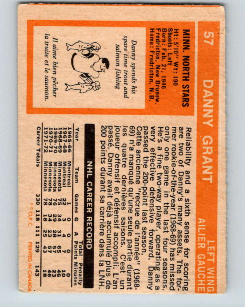 1972-73 O-Pee-Chee #57 Danny Grant Minnesota North Stars V3495