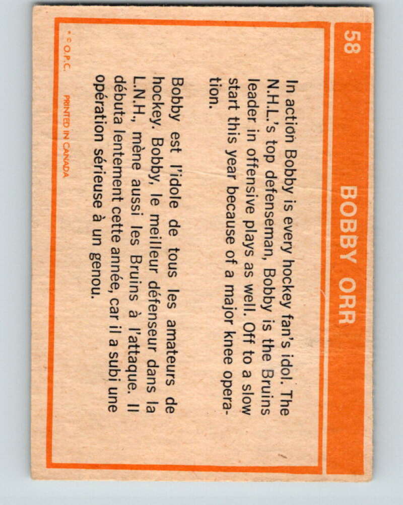 1972-73 O-Pee-Chee #58 Bobby Orr Boston Bruins V3499