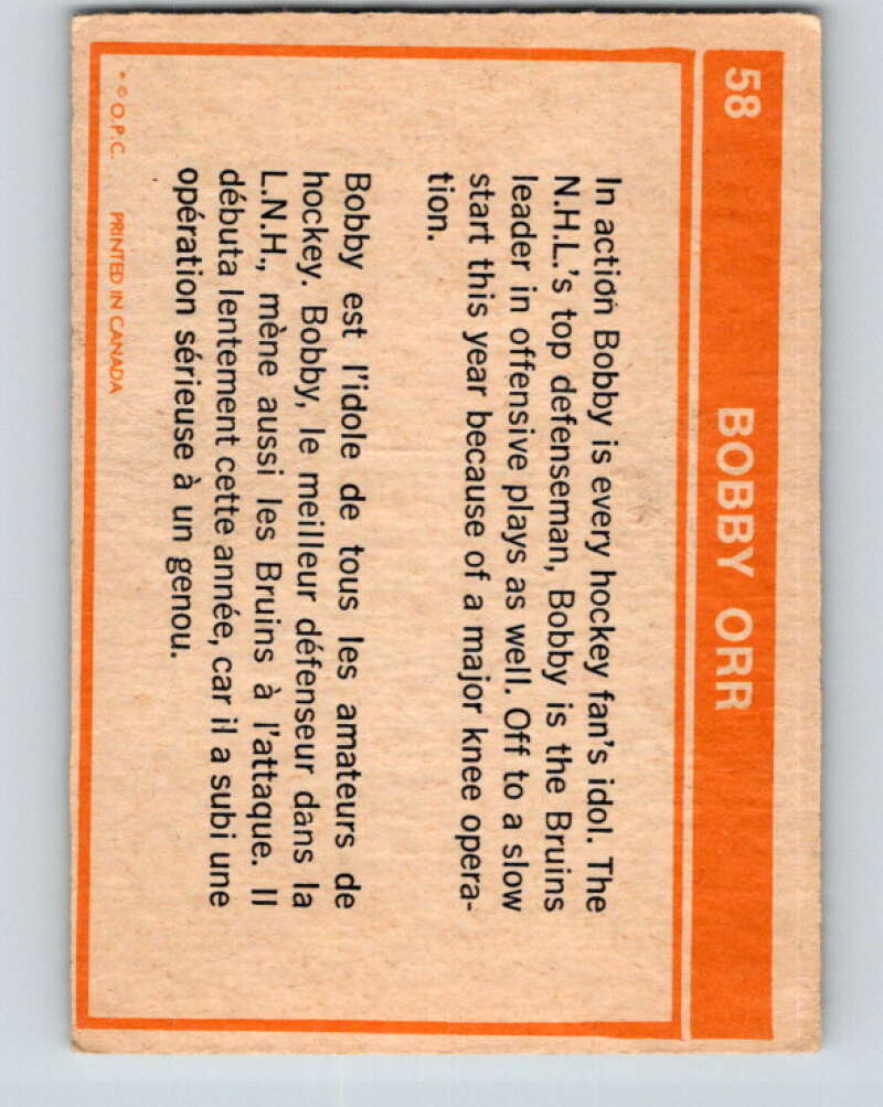 1972-73 O-Pee-Chee #58 Bobby Orr Boston Bruins V3500