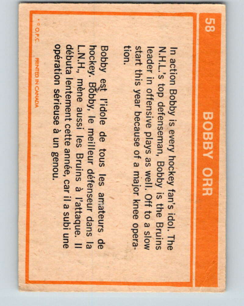 1972-73 O-Pee-Chee #58 Bobby Orr Boston Bruins V3502