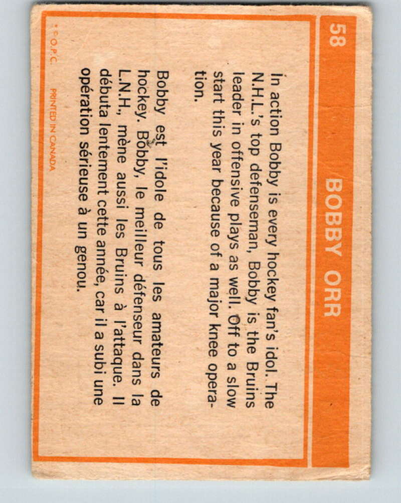1972-73 O-Pee-Chee #58 Bobby Orr Boston Bruins V3503