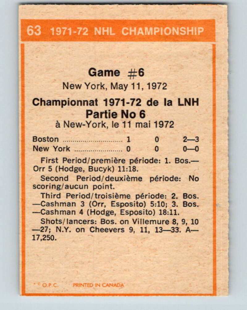 1972-73 O-Pee-Chee #63 Playoff Games 6 Boston Bruins/New York Rangers V3527