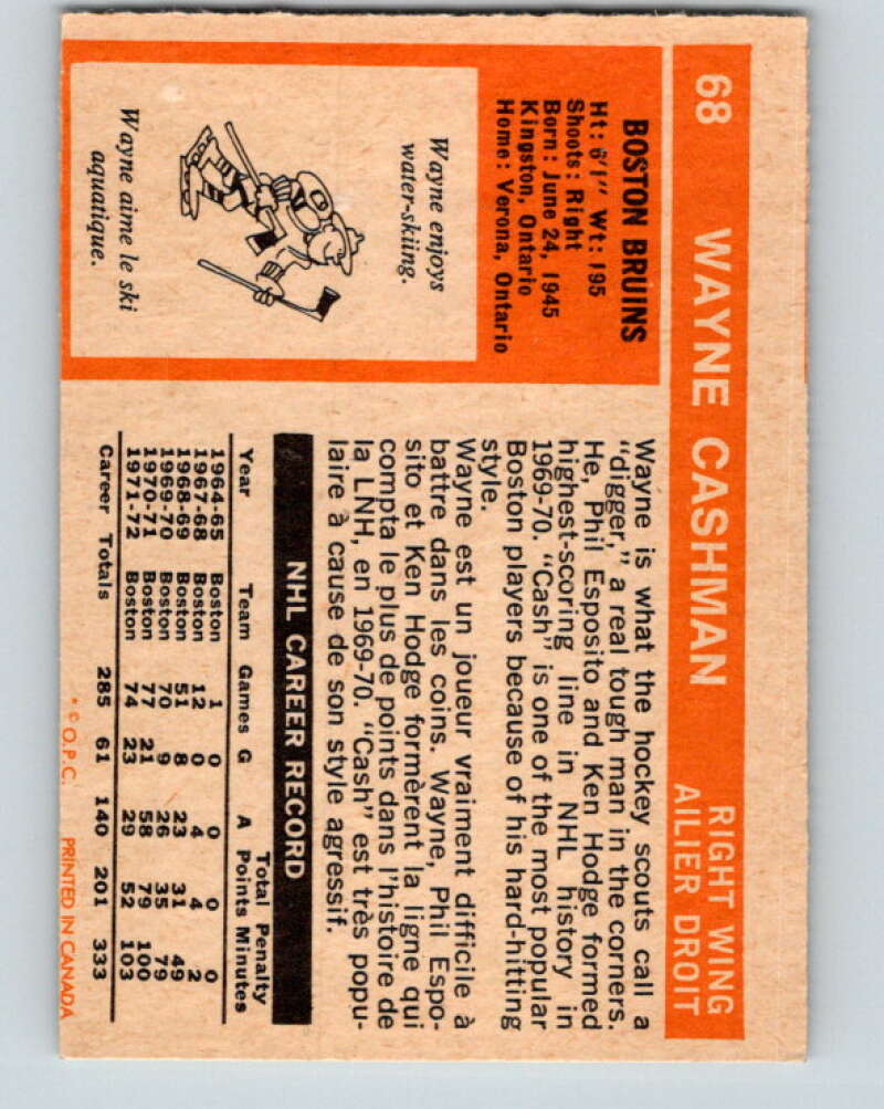 1972-73 O-Pee-Chee #68 Wayne Cashman Boston Bruins V3551