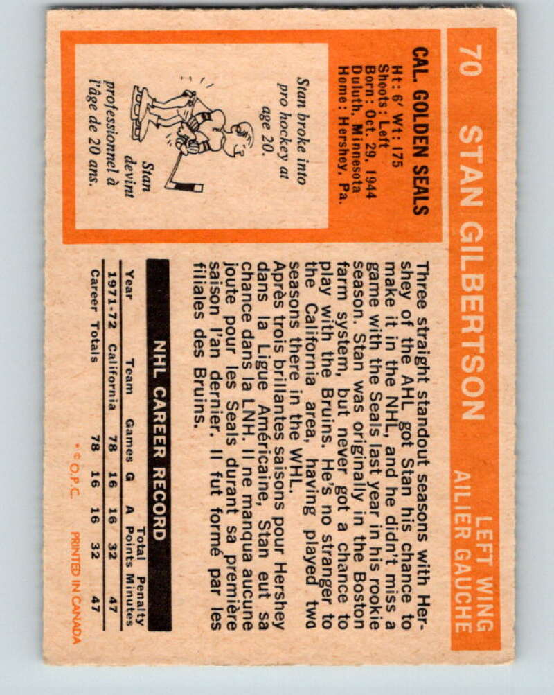 1972-73 O-Pee-Chee #70 Stan Gilbertson California Golden Seals V3559