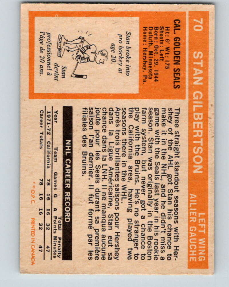 1972-73 O-Pee-Chee #70 Stan Gilbertson California Golden Seals V3560