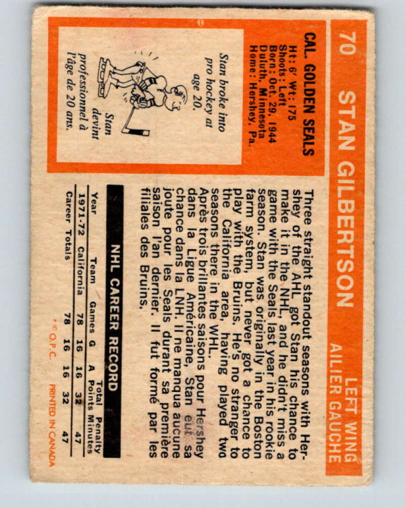 1972-73 O-Pee-Chee #70 Stan Gilbertson California Golden Seals V3561
