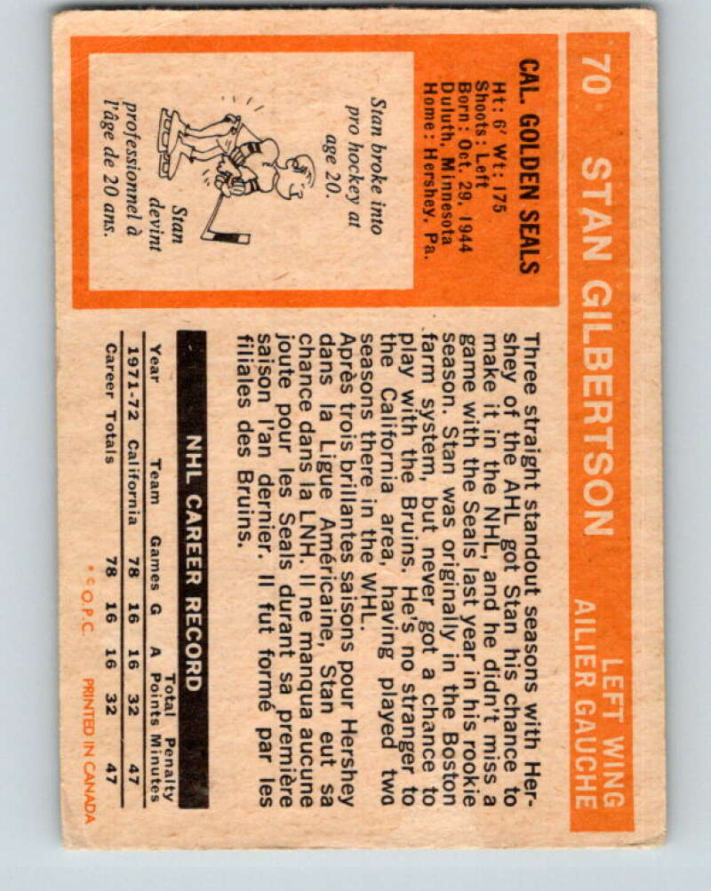 1972-73 O-Pee-Chee #70 Stan Gilbertson California Golden Seals V3563