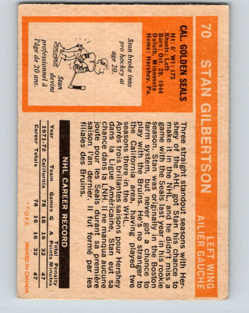 1972-73 O-Pee-Chee #70 Stan Gilbertson California Golden Seals V3564