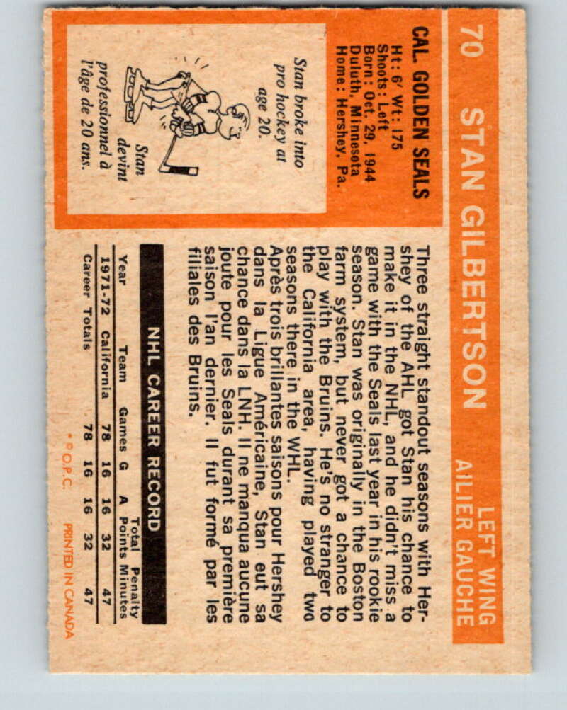 1972-73 O-Pee-Chee #70 Stan Gilbertson California Golden Seals V3566
