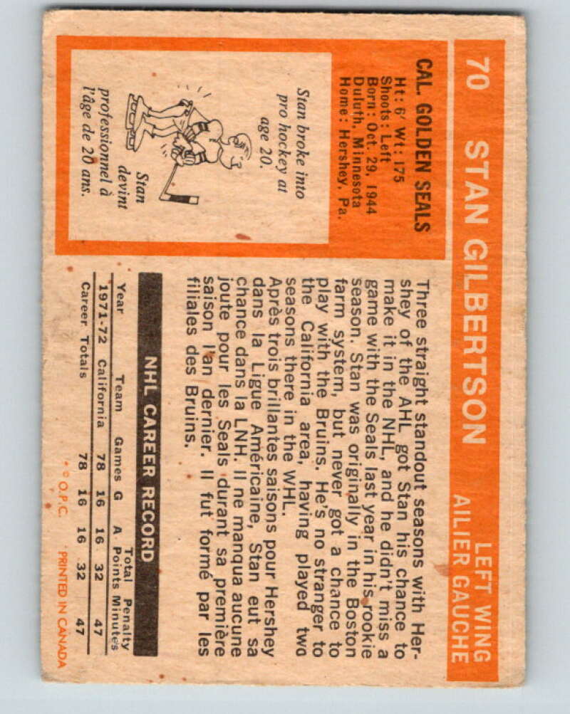 1972-73 O-Pee-Chee #70 Stan Gilbertson California Golden Seals V3567