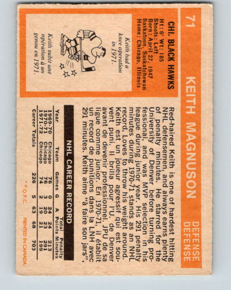 1972-73 O-Pee-Chee #71 Keith Magnuson Chicago Blackhawks V3571