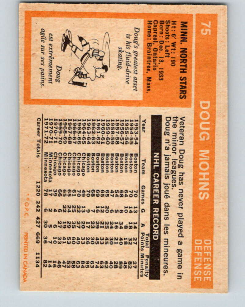 1972-73 O-Pee-Chee #75 Doug Mohns Minnesota North Stars V3590
