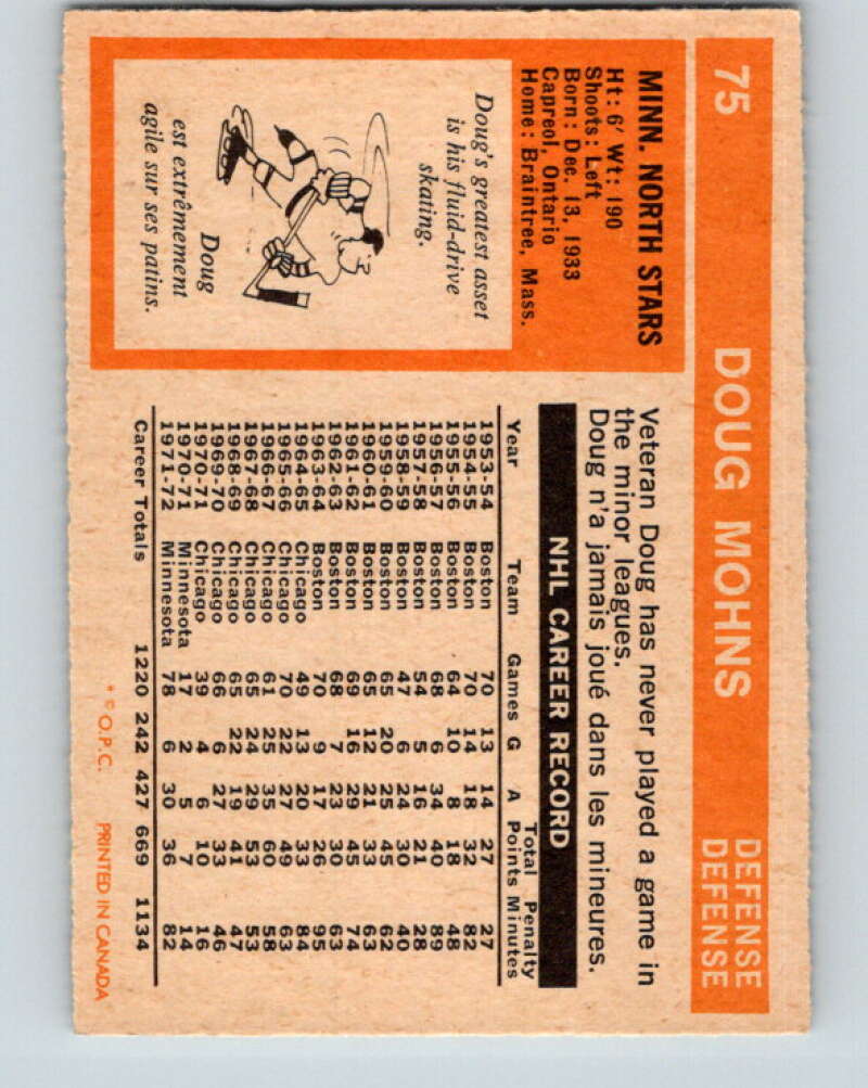 1972-73 O-Pee-Chee #75 Doug Mohns Minnesota North Stars V3591