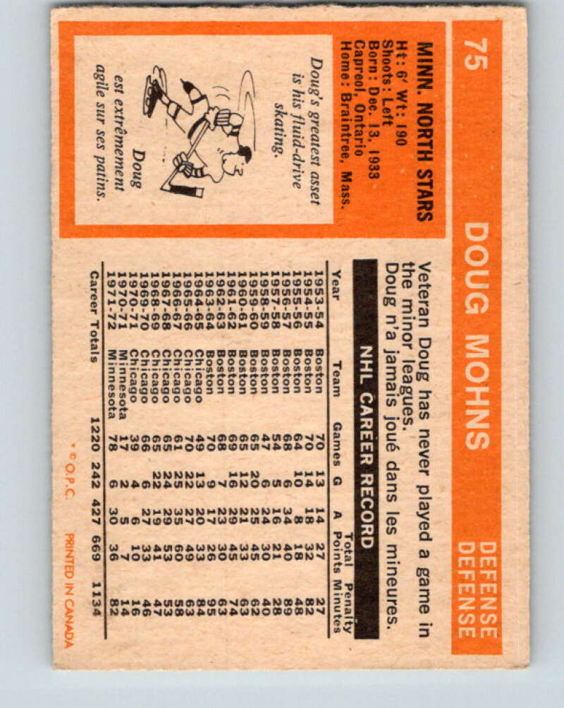 1972-73 O-Pee-Chee #75 Doug Mohns Minnesota North Stars V3592