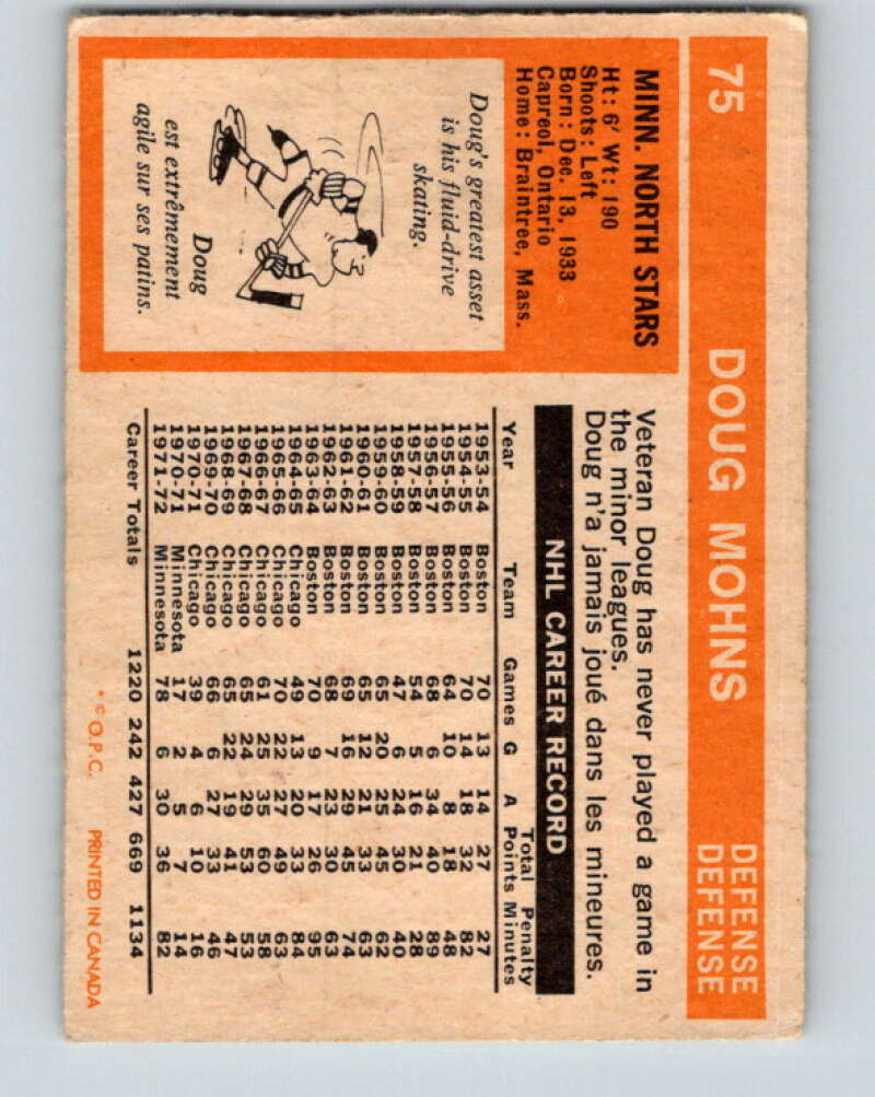 1972-73 O-Pee-Chee #75 Doug Mohns Minnesota North Stars V3593