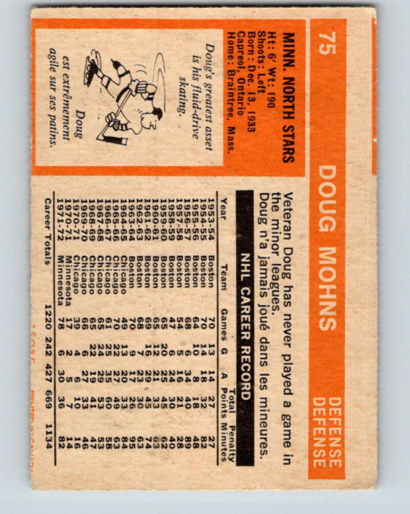 1972-73 O-Pee-Chee #75 Doug Mohns Minnesota North Stars V3594
