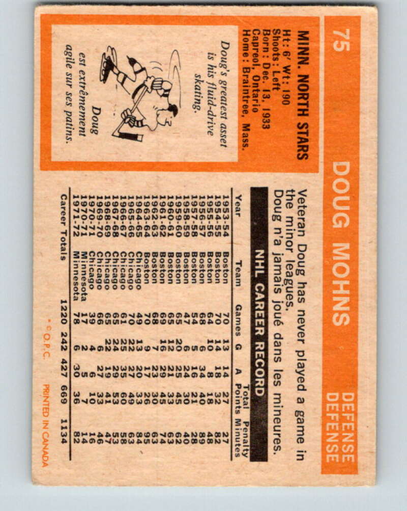 1972-73 O-Pee-Chee #75 Doug Mohns Minnesota North Stars V3595