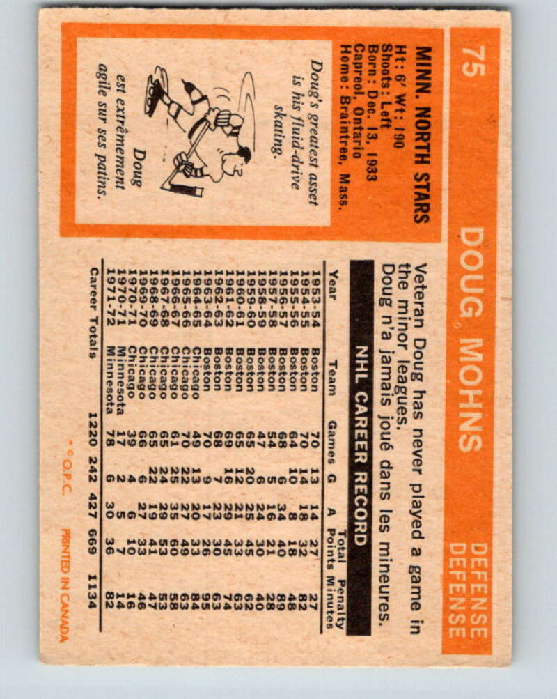 1972-73 O-Pee-Chee #75 Doug Mohns Minnesota North Stars V3597
