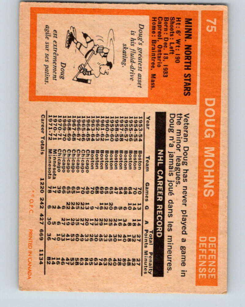 1972-73 O-Pee-Chee #75 Doug Mohns Minnesota North Stars V3598