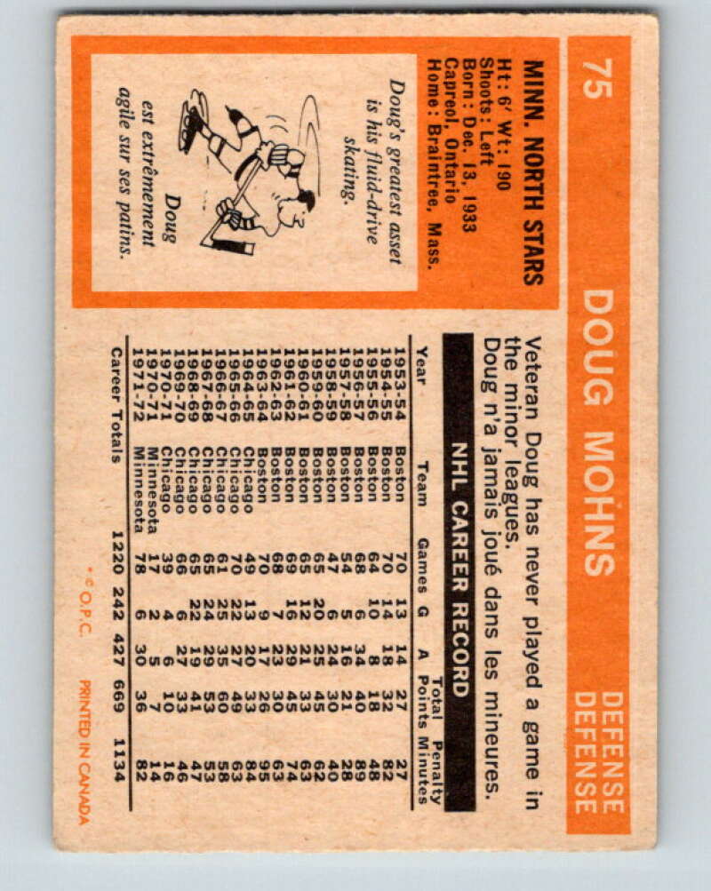1972-73 O-Pee-Chee #75 Doug Mohns Minnesota North Stars V3599