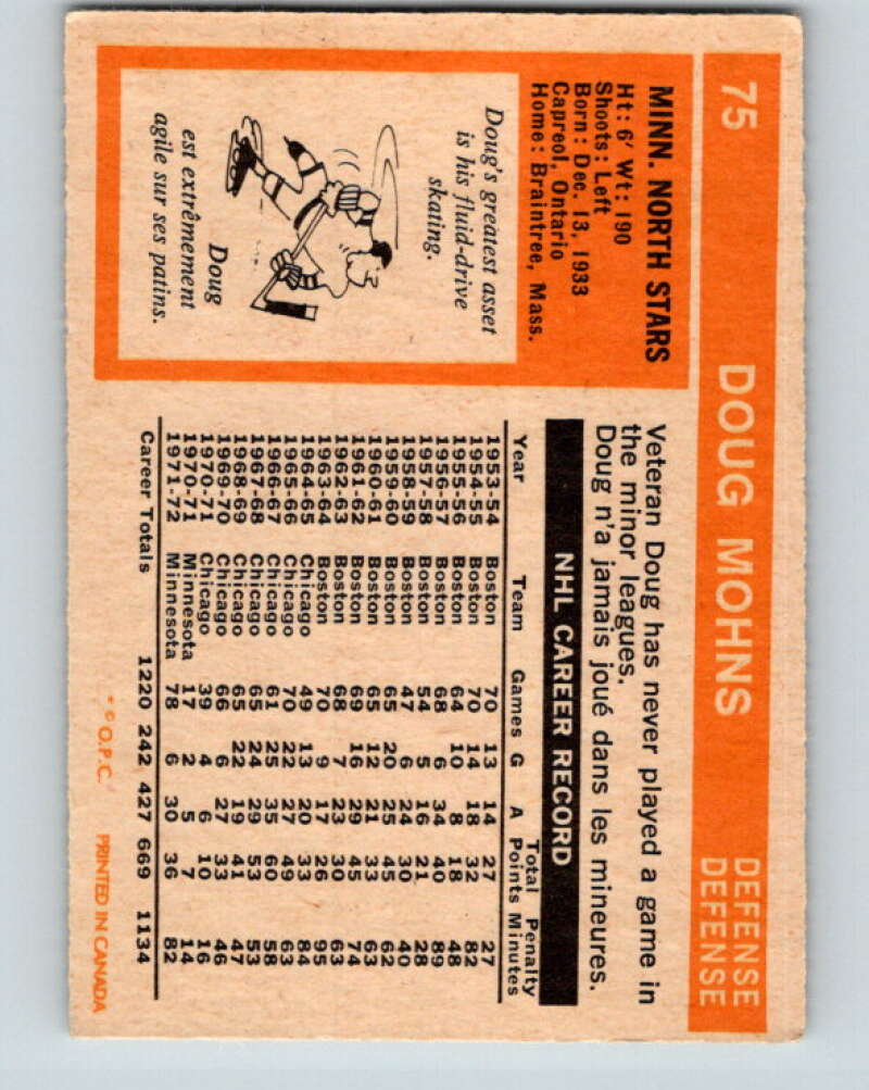 1972-73 O-Pee-Chee #75 Doug Mohns Minnesota North Stars V3600