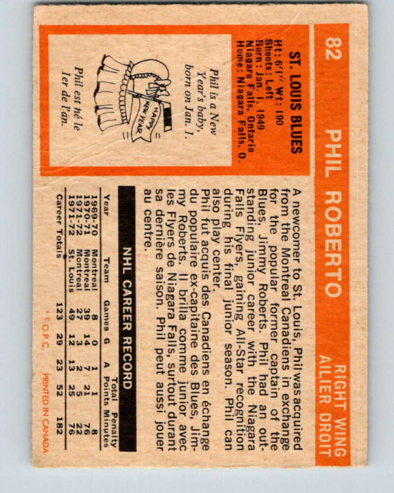 1972-73 O-Pee-Chee #82 Phil Roberto St. Louis Blues V3646