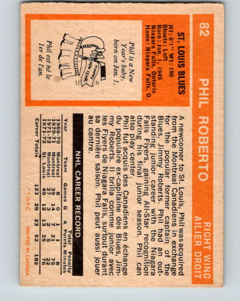 1972-73 O-Pee-Chee #82 Phil Roberto St. Louis Blues V3648