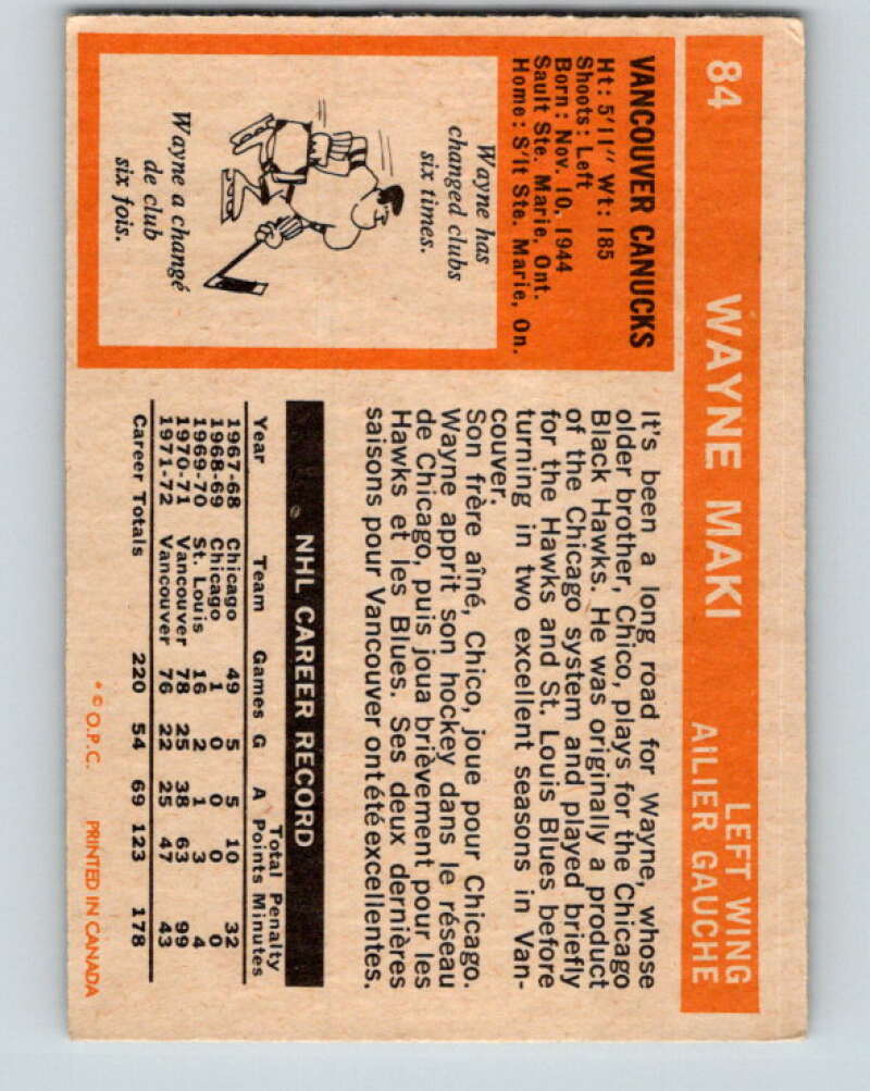 1972-73 O-Pee-Chee #84 Wayne Maki Vancouver Canucks V3654
