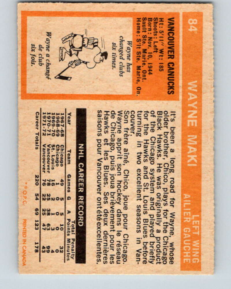 1972-73 O-Pee-Chee #84 Wayne Maki Vancouver Canucks V3656