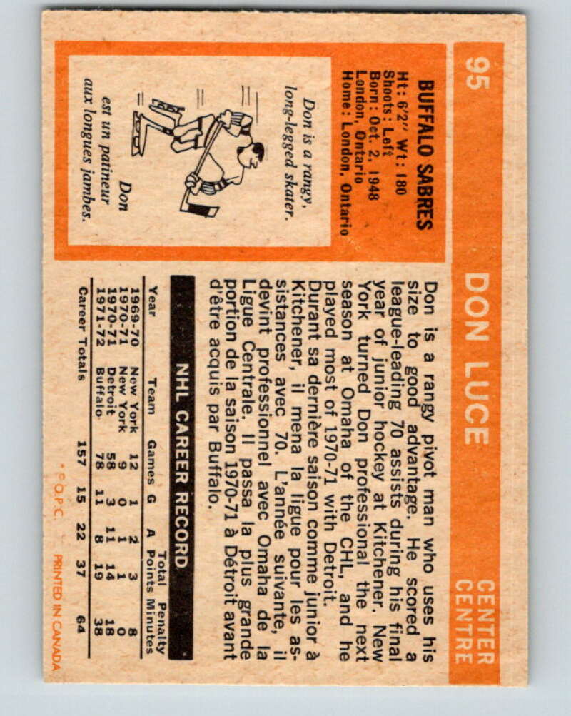 1972-73 O-Pee-Chee #95 Don Luce Buffalo Sabres V3702