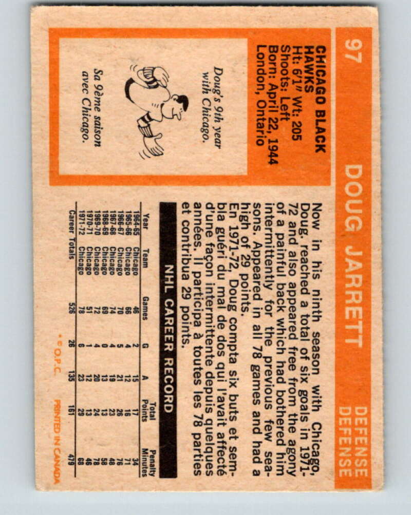 1972-73 O-Pee-Chee #97 Doug Jarrett Chicago Blackhawks V3717