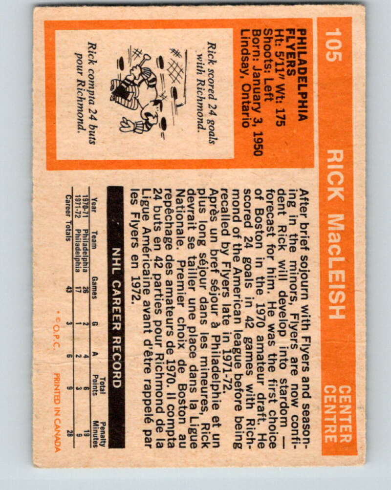 1972-73 O-Pee-Chee #105 Rick MacLeish Philadelphia Flyers V3754